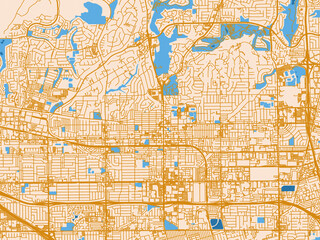 Fototapeta premium Urban map poster of Fullerton, California – golden linework with blue water