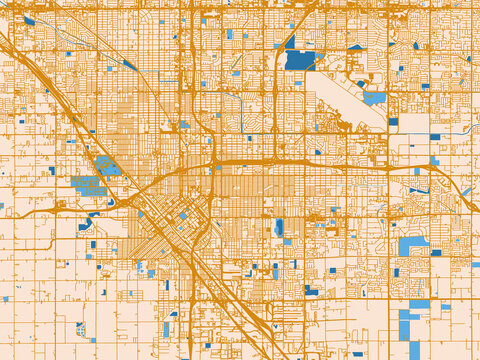 Urban grid map of Fresno, California
