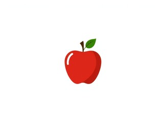 Fototapeta premium Vibrant red apple with a single green leaf and stem