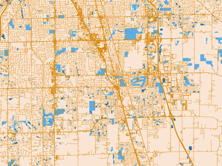 Obraz premium City layout poster — Greenwood, Indiana – gold and blue map palette