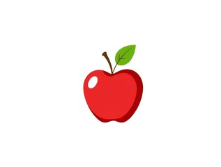 Obraz premium Simple red apple with green leaf and stem on white background