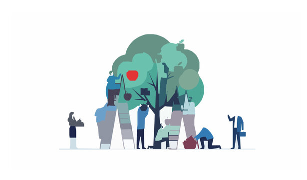 Businesspeople harvesting apples financial growth investment success vector illustration