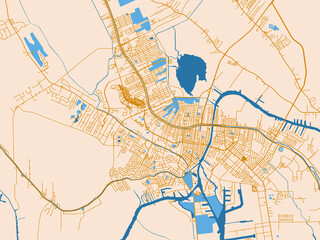 Fototapeta premium Urban map poster of Houma, Louisiana – cream map with golden roads