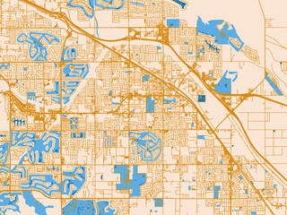 Fototapeta premium Urban map poster of Indio, California – cream map with golden roads