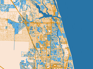 Street network map of Jupiter, Florida, cream map with golden roads © W&S Stock