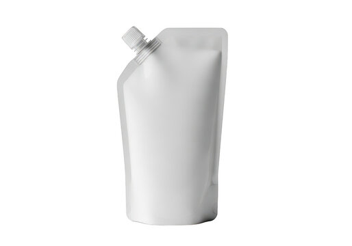 White stand-up pouch with spout isolated on transparent background