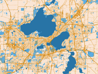 Naklejka premium City map poster of Madison, Wisconsin – cream map with golden roads