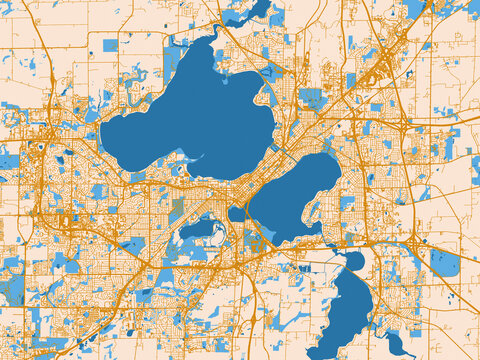 City map poster of Madison, Wisconsin &ndash; cream map with golden roads