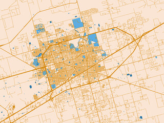 Naklejka premium City map of Midland, Texas – mustard-gold streets on cream