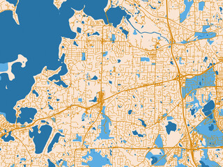 Naklejka premium Street map of Minnetonka, Minnesota in cream map with golden roads