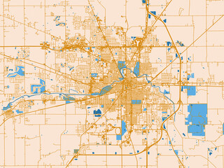 Fototapeta premium Cartographic city illustration of Muncie, Indiana