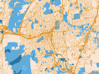 Naklejka premium Minimal city map of New Britain, Connecticut with mustard-gold streets on cream