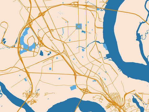 City map poster of North Charleston, South Carolina &ndash; gold and blue map palette