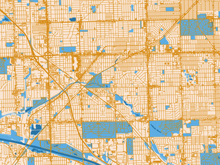 Fototapeta premium Street network map of Oak Lawn, Illinois, light cream and blue contrast
