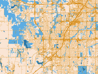 Obraz premium Minimal city map of Olathe, Kansas with gold and blue map palette