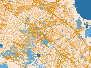 Obraz premium City map of Palo Alto, California – mustard-gold streets on cream