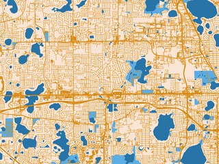 Naklejka premium Urban map poster of Pine Hills, Florida – cream map with golden roads