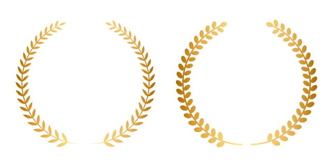 細葉ゴールドローレルリース（円形対称・ミニマル装飾フレーム素材）