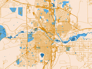 Obraz premium Street map of Pueblo, Colorado in mustard-gold streets on cream