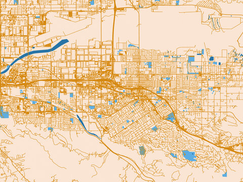 Urban street grid of Redlands, California