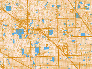 Fototapeta premium Clean urban street map of Southfield, Michigan