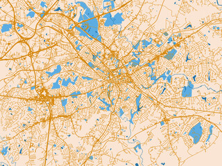 Fototapeta premium City map poster of Spartanburg, South Carolina – light cream and blue contrast