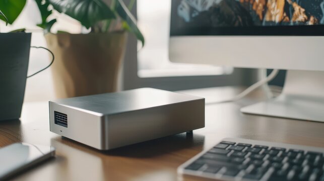 Mini pc and computer display creating a compact, modern workspace with technology