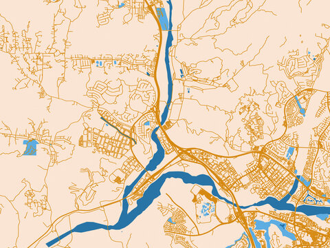 City map of Valencia, California &ndash; light cream and blue contrast