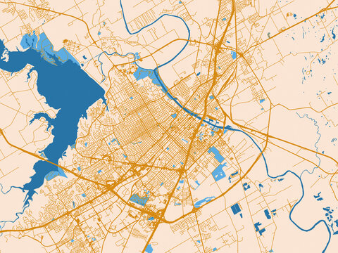 City map poster of Waco, Texas &ndash; mustard-gold streets on cream