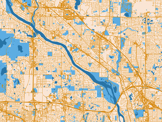 Fototapeta premium City layout poster — West Coon Rapids, Minnesota – light cream and blue contrast