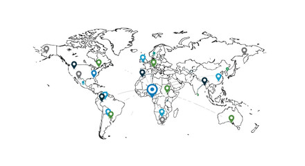 Obraz premium Illustration of a world map with vaccination pins on various countries for World Immunization Week