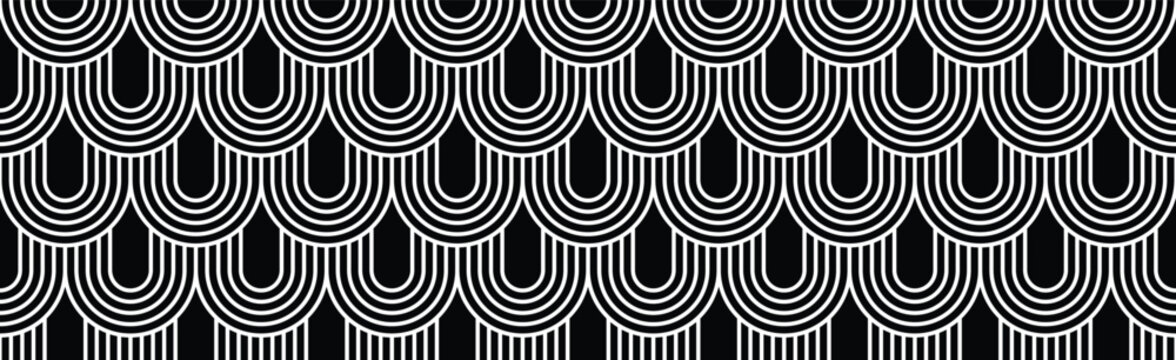 Modern Art Deco Seamless Pattern Black and White Geometric Scale Wave Vector