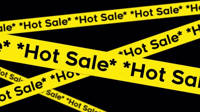 Animated Yellow Tapes with Hot Sale Text Scrolling on Transparent Background