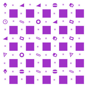 Purple gingham pattern with geometric shapes on transparent background