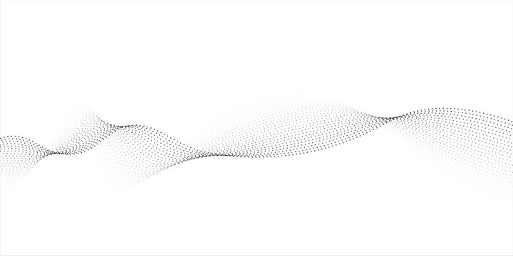 Flowing dots particles wave pattern 3D curve halftone black gradient curve shape isolated on white background. Vector in concept of technology, science, music, modern vector wave