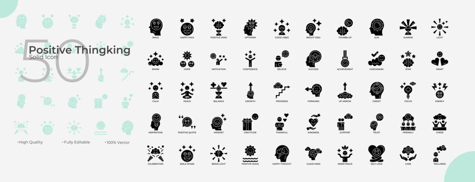 Positive Thingking Solid Editable Icons set