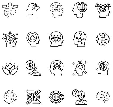 Collection of line representing human mind concepts and brain functions head thinking