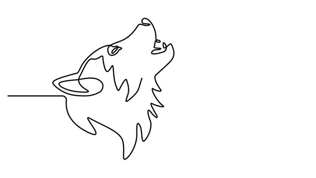 Self drawing simple animation of single continuous one line drawing Siberian Husky. Dog head, Husky head, happy dachshund simple linear drawing video. Full length motion. 4k video