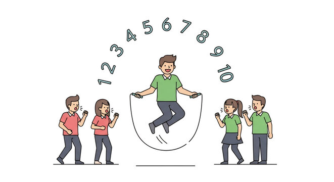 Child skipping rope with numbers showing counting and activity.