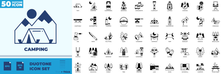 Camping Duotone Editable Icons set © Madani Pro