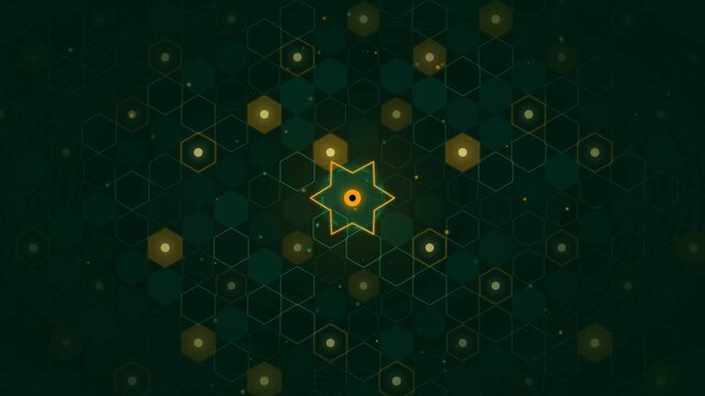 Celebrate Earth Day with a vibrant abstract animation featuring a central glowing starburst and a hexagonal pattern