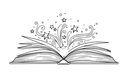 Magical open book with stars and swirls emerging © Hacar