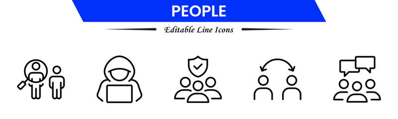 Obraz premium People icons depicting individuals, groups, community, diversity, profiles, communication, teamwork, social interaction, networking, relationships, collaboration, connection, and human activities.