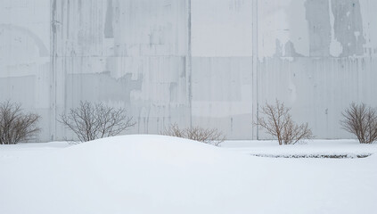 Fototapeta premium 雪の降ったあとの静けさを感じる白い壁の冬背景写真