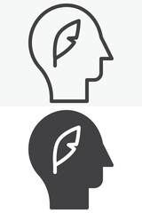 Human head with feather pen icon. Line outline and solid icon set, editable stroke vector sign and symbol. Idea icon for creative thinking.