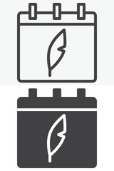 Calendar with feather ink pen icon. Line outline and solid icon set, editable stroke vector sign and symbol. Calendar icon for planning writing.