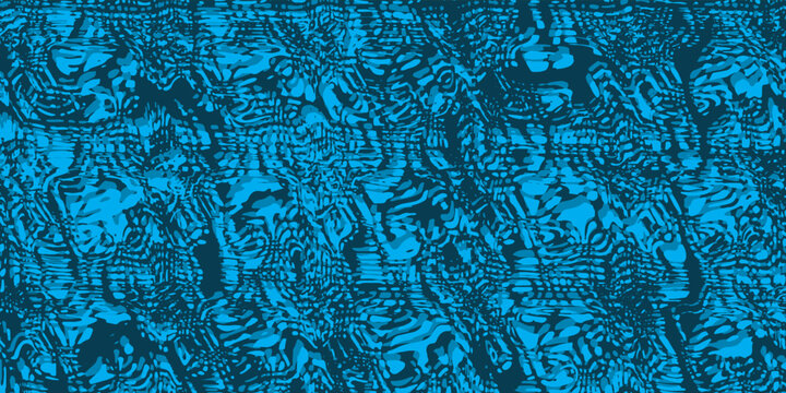 Abstract Blue Glitch Texture with Organic Liquid Patterns and Dark Background