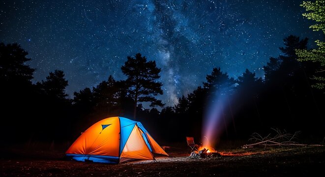 Camping under the starry night sky.