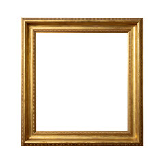 Fototapeta premium Elegant gold picture frame is displayed against a white backdrop with soft shadows