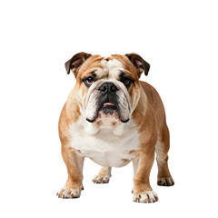 Obraz premium English bulldog stands while looking forward with its tongue slightly sticking out